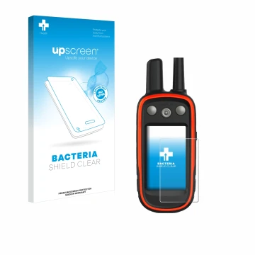 Front side of a product packaging with the brand logo upscreen. Next to it is the device Garmin Atemos 100 shown with the corr