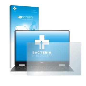 Front side of a product packaging with the brand logo upscreen. Next to it is the device Dell XPS 13 9365 2-in-1 shown with th