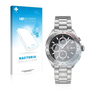 Front side of a product packaging with the brand logo upscreen. Next to it is the device TAG Heuer Formula 1 (44 mm) shown wit