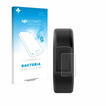 Front side of a product packaging with the brand logo upscreen. Next to it is the device Garmin Vivosport shown with the corre