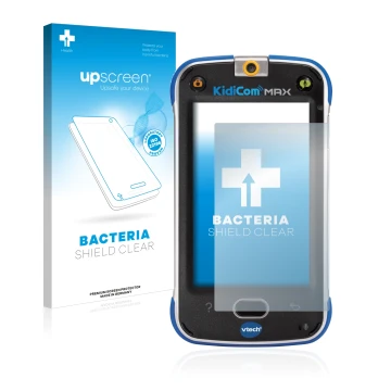 Front side of a product packaging with the brand logo upscreen. Next to it is the device Vtech Kidicom Max shown with the corr