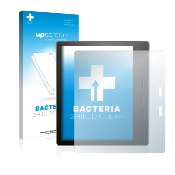 Front side of a product packaging with the brand logo upscreen. Next to it is the device Amazon Kindle Oasis 2017 (9th Gen.) s