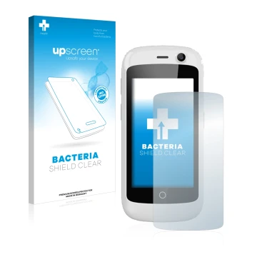 Front side of a product packaging with the brand logo upscreen. Next to it is the device Unihertz Jelly Pro shown with the cor