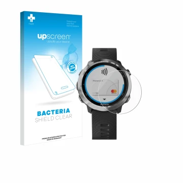 Front side of a product packaging with the brand logo upscreen. Next to it is the device Garmin Forerunner 645 shown with the 