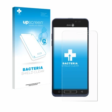 Front side of a product packaging with the brand logo upscreen. Next to it is the device Doro 8035 shown with the correspondin