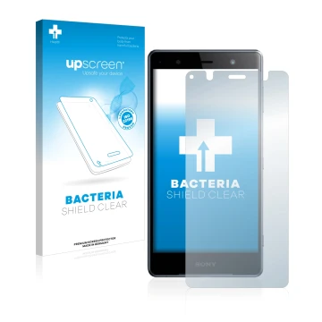 Front side of a product packaging with the brand logo upscreen. Next to it is the device Sony Xperia XZ2 Premium shown with th