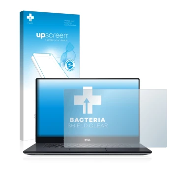 Front side of a product packaging with the brand logo upscreen. Next to it is the device Dell XPS 15 9560 shown with the corre