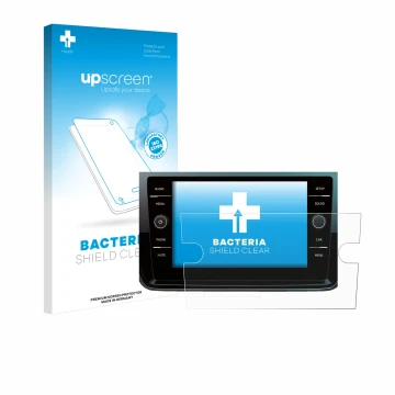 Front side of a product packaging with the brand logo upscreen. Next to it is the device Volkswagen Polo 2018 Composition Medi