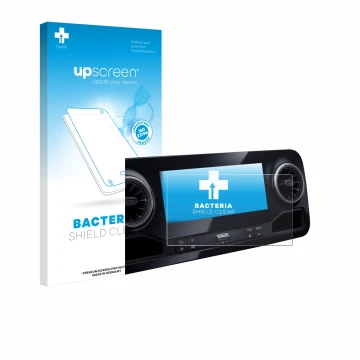 Front side of a product packaging with the brand logo upscreen. Next to it is the device Mercedes-Benz Sprinter 2018 MBUX 7