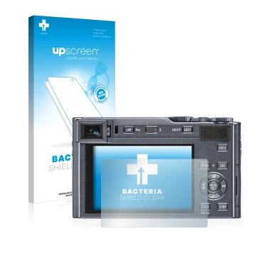 Front side of a product packaging with the brand logo upscreen. Next to it is the device Leica C-Lux shown with the correspond