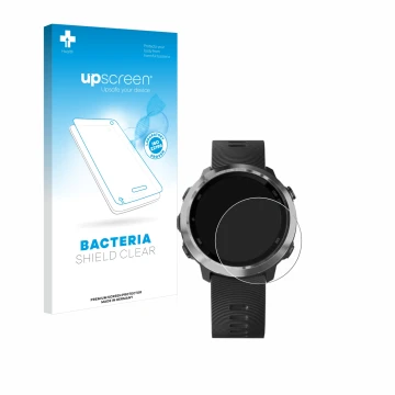 Front side of a product packaging with the brand logo upscreen. Next to it is the device Garmin Forerunner 645 Music shown wit