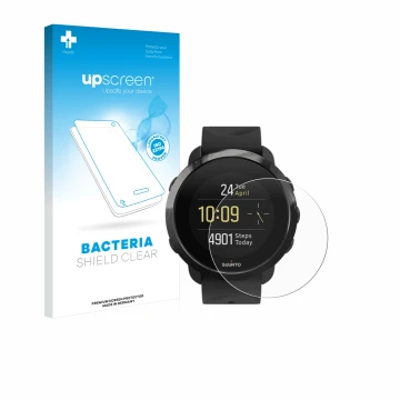 Front side of a product packaging with the brand logo upscreen. Next to it is the device Suunto 3 Fitness shown with the corre