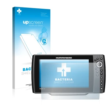 Front side of a product packaging with the brand logo upscreen. Next to it is the device Humminbird Helix 10 shown with the co