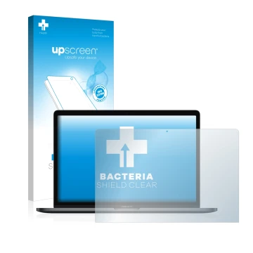 Front side of a product packaging with the brand logo upscreen. Next to it is the device Apple MacBook Pro 15