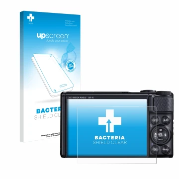 Front side of a product packaging with the brand logo upscreen. Next to it is the device Canon PowerShot SX740 HS shown with t