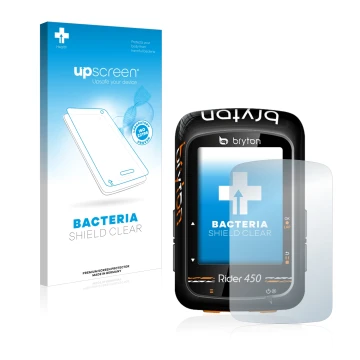 Front side of a product packaging with the brand logo upscreen. Next to it is the device Bryton Rider 450 shown with the corre