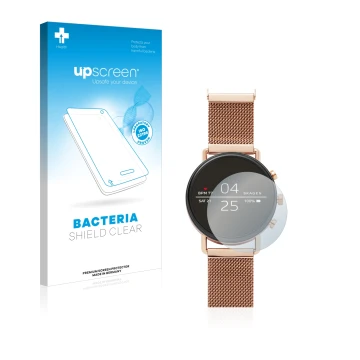 Front side of a product packaging with the brand logo upscreen. Next to it is the device Skagen Smartwatch Falster 40mm shown 