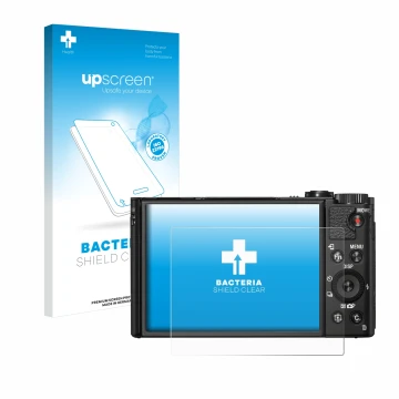 Front side of a product packaging with the brand logo upscreen. Next to it is the device Sony Cyber-Shot DSC-HX99 shown with t