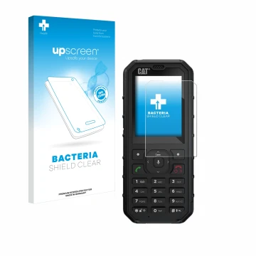 Front side of a product packaging with the brand logo upscreen. Next to it is the device Caterpillar Cat B35 shown with the co