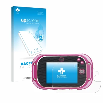 Front side of a product packaging with the brand logo upscreen. Next to it is the device Vtech Kidizoom Touch 5.0 2018 shown w