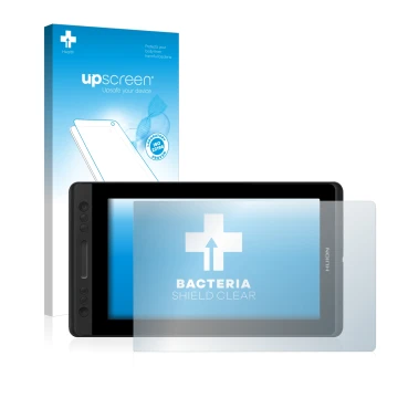 Front side of a product packaging with the brand logo upscreen. Next to it is the device Huion Kamvas Pro 13 shown with the co