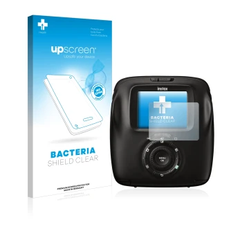 Front side of a product packaging with the brand logo upscreen. Next to it is the device Fujifilm Instax Square SQ20 shown wit