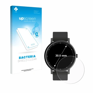 Front side of a product packaging with the brand logo upscreen. Next to it is the device Circular Displays (ø: 30 mm) shown wi