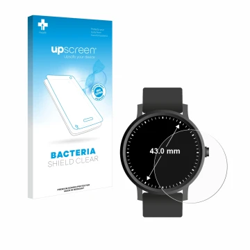 Front side of a product packaging with the brand logo upscreen. Next to it is the device Circular Displays (ø: 43 mm) shown wi