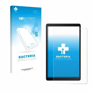 Front side of a product packaging with the brand logo upscreen. Next to it is the device Samsung Galaxy Tab A 10.1 WiFi 2019 s