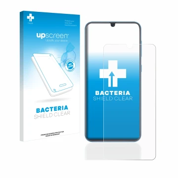Front side of a product packaging with the brand logo upscreen. Next to it is the device Samsung Galaxy A40 shown with the cor