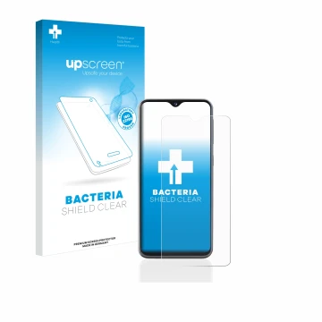 Front side of a product packaging with the brand logo upscreen. Next to it is the device Samsung Galaxy A20e shown with the co