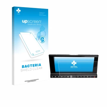 Front side of a product packaging with the brand logo upscreen. Next to it is the device DS 7 Crossback Infotainmentsystem sho