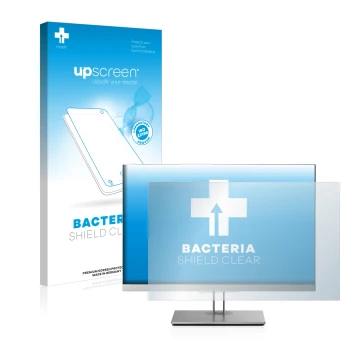 Front side of a product packaging with the brand logo upscreen. Next to it is the device HP EliteDisplay E243i shown with the 