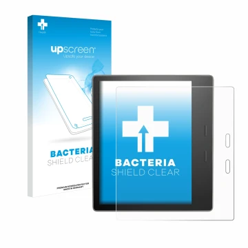 Front side of a product packaging with the brand logo upscreen. Next to it is the device Amazon Kindle Oasis 2019 (10th Gen.) 