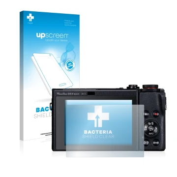 Front side of a product packaging with the brand logo upscreen. Next to it is the device Canon PowerShot G5 X Mark II shown wi