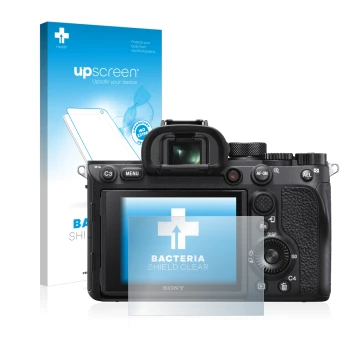 Front side of a product packaging with the brand logo upscreen. Next to it is the device Sony Alpha 7R IV shown with the corre