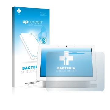 Front side of a product packaging with the brand logo upscreen. Next to it is the device Google Nest Hub Max shown with the co