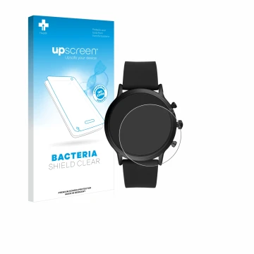 Front side of a product packaging with the brand logo upscreen. Next to it is the device Fossil The Carlyle HR (5.Gen) shown w
