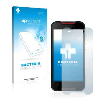 Front side of a product packaging with the brand logo upscreen. Next to it is the device Cubot Quest Lite shown with the corre