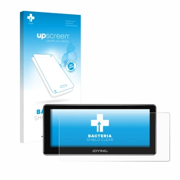 Front side of a product packaging with the brand logo upscreen. Next to it is the device Joying 4G Car Radio 8.8