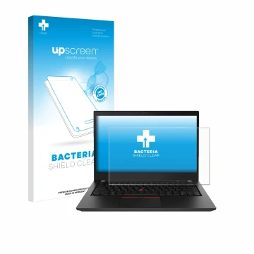 Front side of a product packaging with the brand logo upscreen. Next to it is the device Lenovo ThinkPad T490 Non-Touch shown 