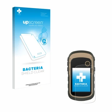 Front side of a product packaging with the brand logo upscreen. Next to it is the device Garmin eTrex 32x shown with the corre