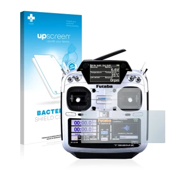 Front side of a product packaging with the brand logo upscreen. Next to it is the device Robbe Futaba T32MZ shown with the cor
