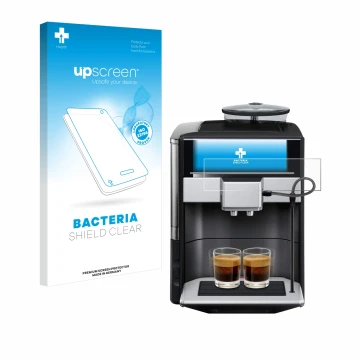 Front side of a product packaging with the brand logo upscreen. Next to it is the device Siemens EQ.6 plus s700 shown with the