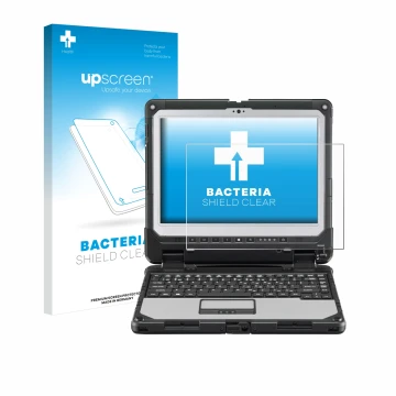 Front side of a product packaging with the brand logo upscreen. Next to it is the device Panasonic Toughbook CF-33 shown with 