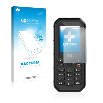 Front side of a product packaging with the brand logo upscreen. Next to it is the device Caterpillar Cat B26 shown with the co