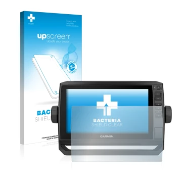 Front side of a product packaging with the brand logo upscreen. Next to it is the device Garmin ECHOMAP UHD 92sv shown with th