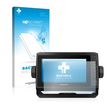 Front side of a product packaging with the brand logo upscreen. Next to it is the device Garmin ECHOMAP UHD 72cv shown with th