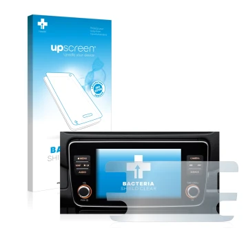 Front side of a product packaging with the brand logo upscreen. Next to it is the device Nissan Leaf E Plus Infotainment Syste