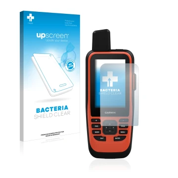 Front side of a product packaging with the brand logo upscreen. Next to it is the device Garmin GPSMAP 86i shown with the corr